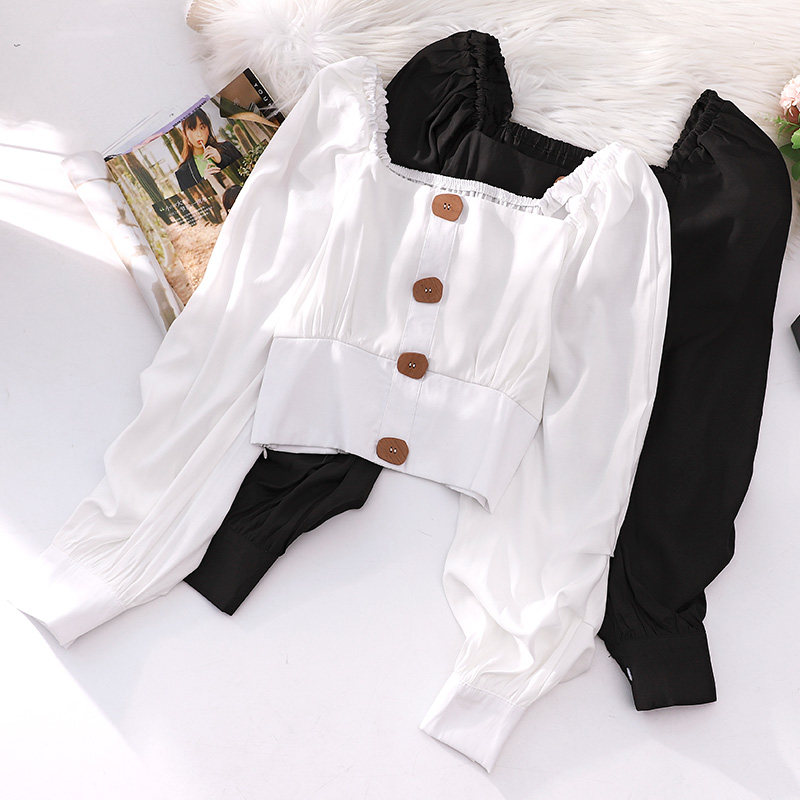 法式方领雪纺女2020初秋新款衬衫 花胡猫衬衫