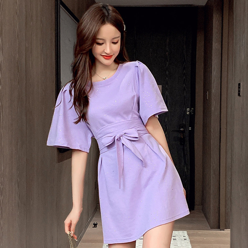 blingbling裙子女2020夏季新款短袖 花胡猫连衣裙