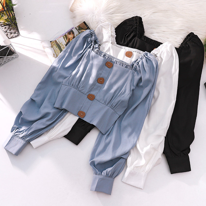 法式方领雪纺女2020初秋新款衬衫 花胡猫衬衫