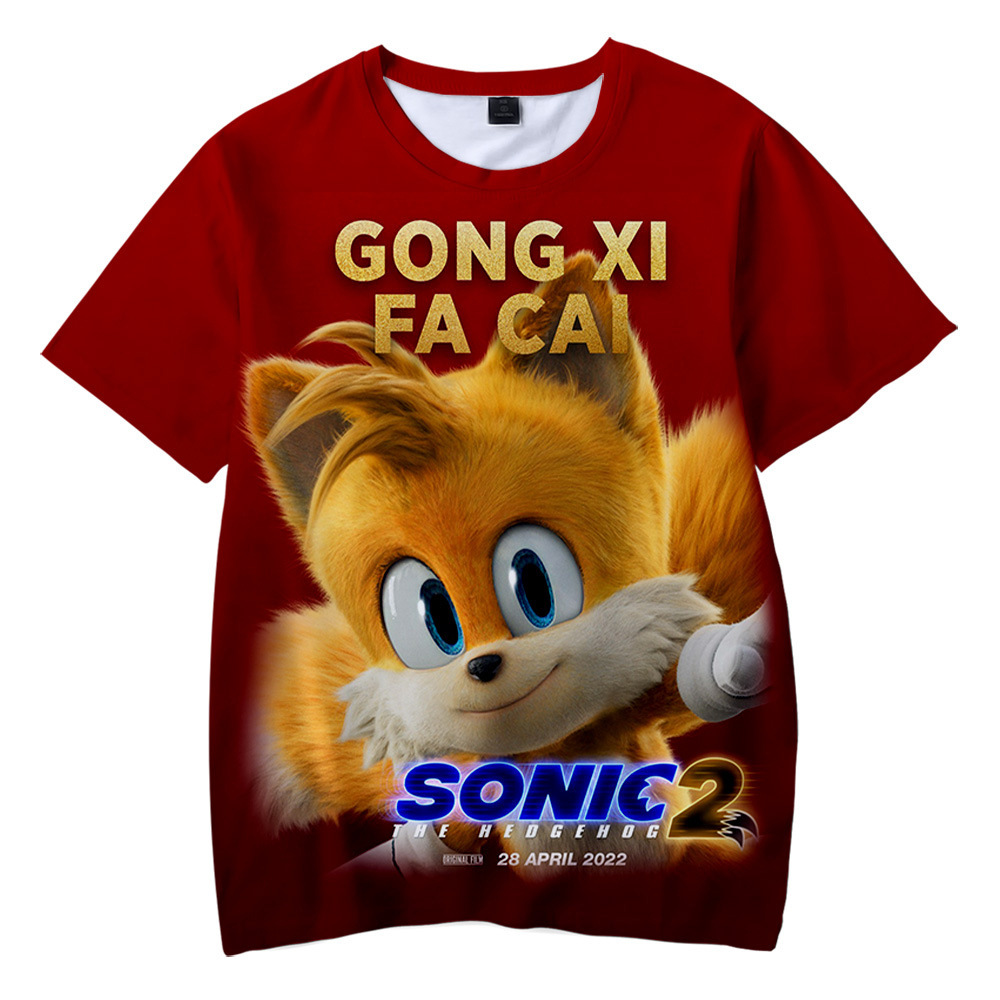 刺猬索尼克衣服儿童t恤短袖童装超音鼠SONIC2印花男孩学生速干ins-图3