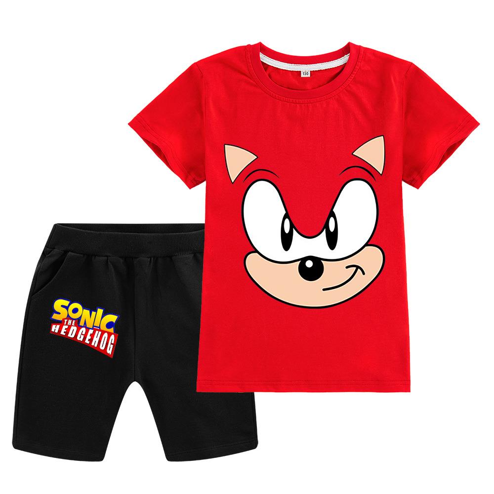 sonic衣服儿童索尼克短袖t恤套装刺猬超音鼠男女童装夏季纯棉半袖-图1