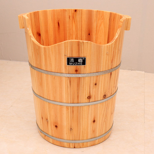 沐者泡脚木桶足浴木桶膝盖养生足浴店中药熏蒸成人泡脚45cm高带盖 - 图1