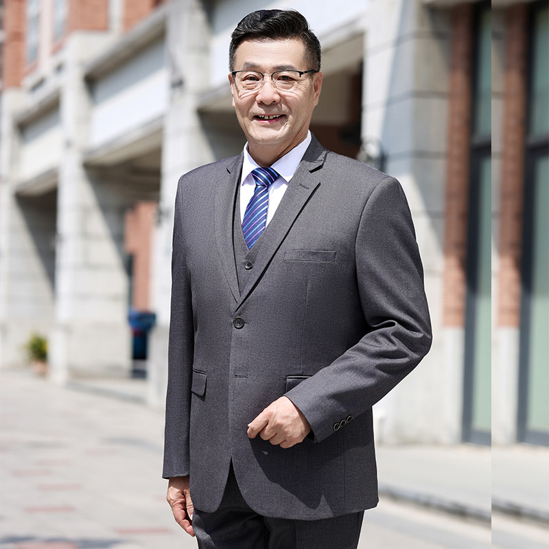 参加婚礼结婚宴爸爸西装三件套中年男士西服套装商务休闲春秋外套