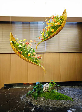 橱窗玄关空间高档仿真花艺造景