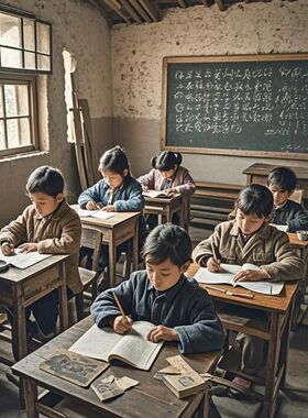 怀旧儿时上学图自粘防水贴纸画客厅走廊儿童房阳台出租房装饰画