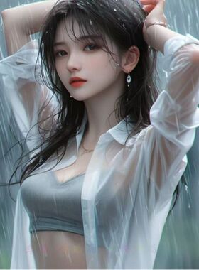 爆款纯欲风美少女淋雨贴画床头房间客厅衣柜墙上防水自贴画