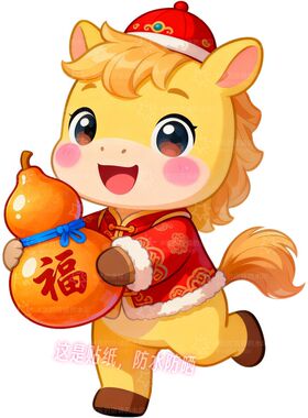 卡通小马送福图贴纸墙贴厨房客厅出租房宿舍房间装饰自粘防水贴