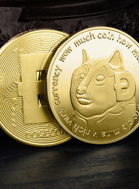 狗狗币彩印镀金月球狗币装饰摆件
