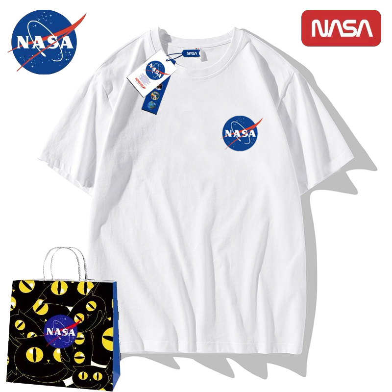 NASA联名t恤男2022年新款短袖夏男装上衣男士纯棉情侣白色打底衫3