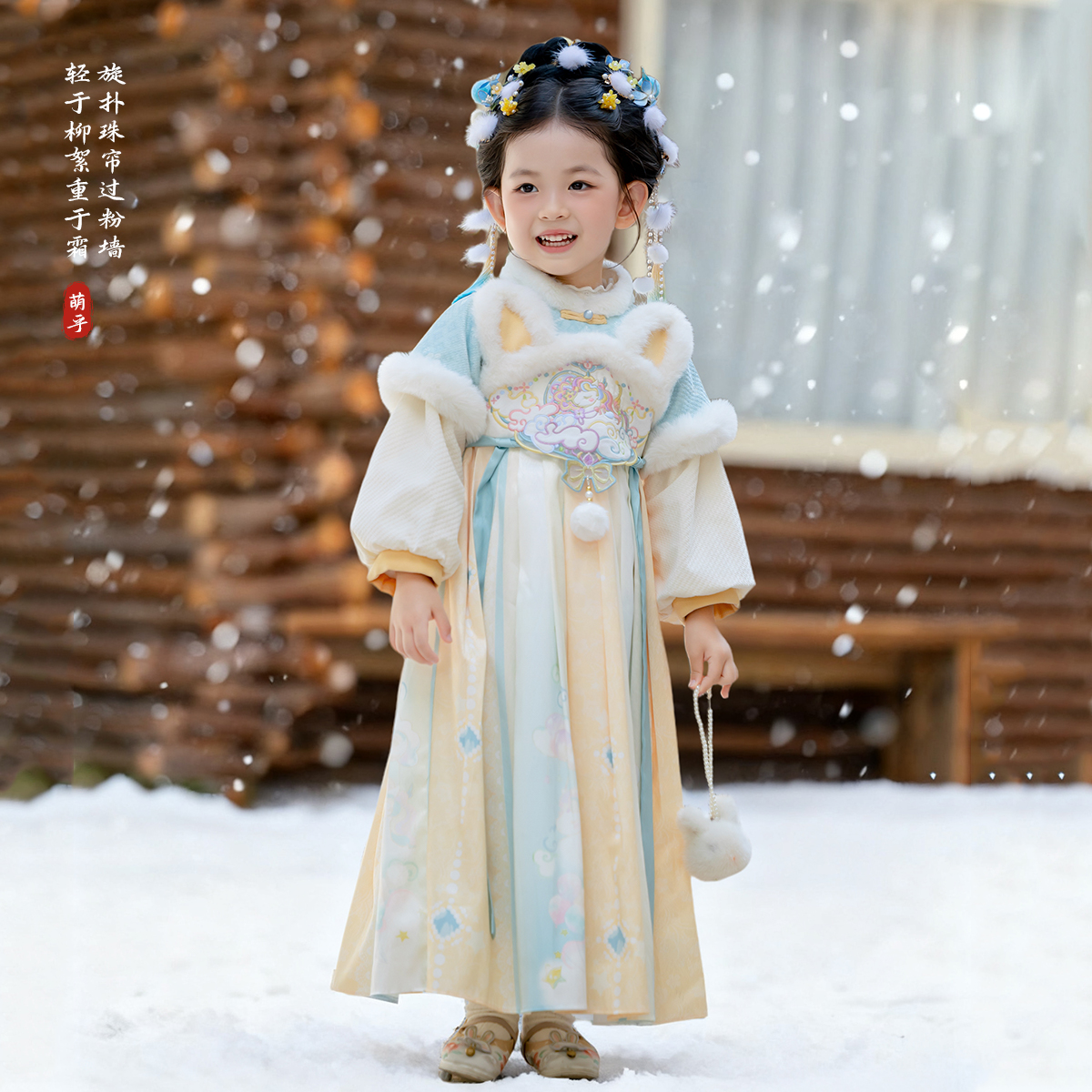 女童汉服古装冬款女孩超仙古风襦裙儿童可爱加绒加厚中国风连衣裙 - 图3