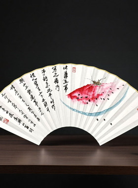 手绘扇面油灯飞蛾仿齐白石95寸18