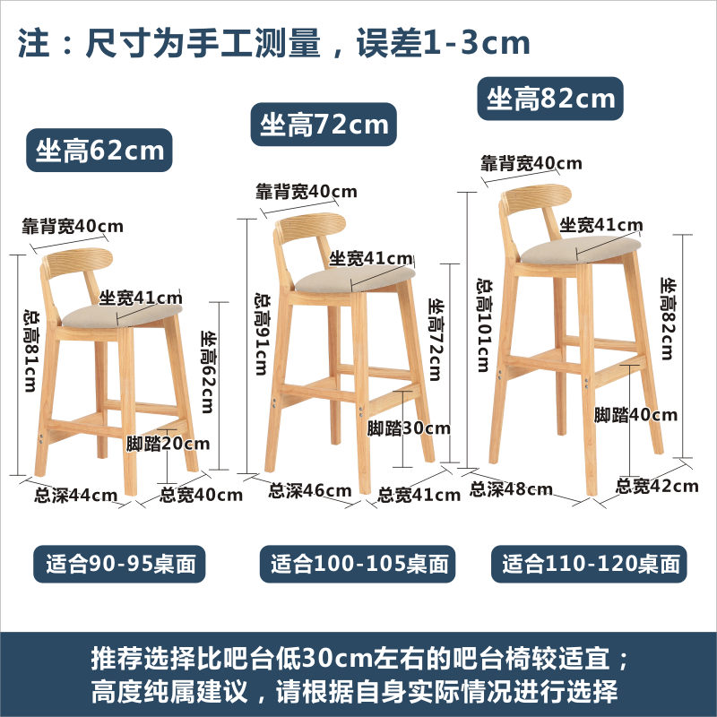 吧台椅家用实木高脚凳现代简约奶茶店前台靠背椅子北欧创意酒吧椅-图2