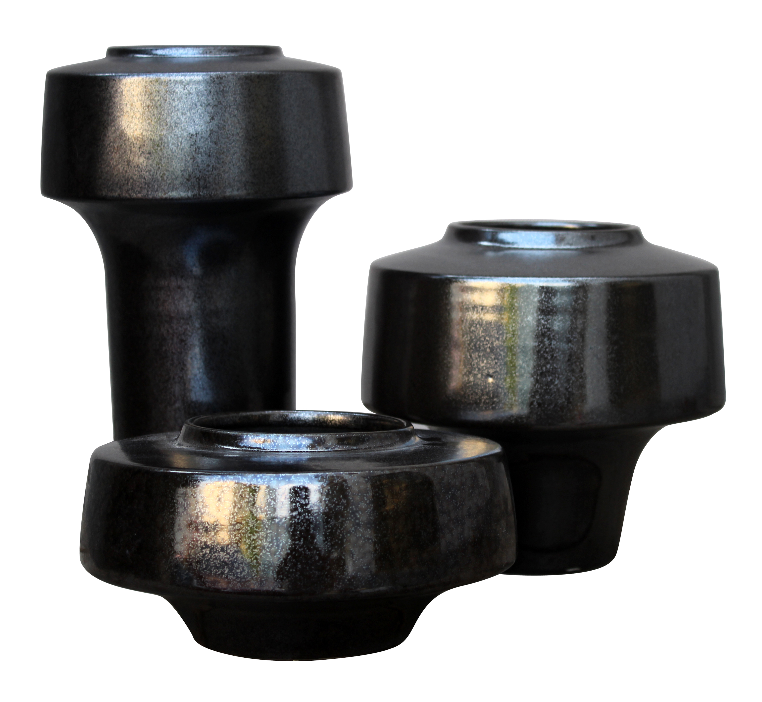 新中式黑色禅意插花器摆件装饰工艺品台面三件套花瓶坛子缸小陶罐 - 图3