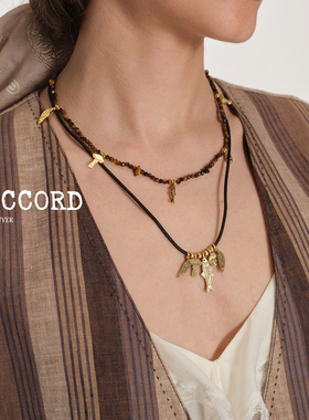 现货DACCORD奇趣雨林多吊坠雕刻复古镀金黑绳项链吴昕豆豆同款