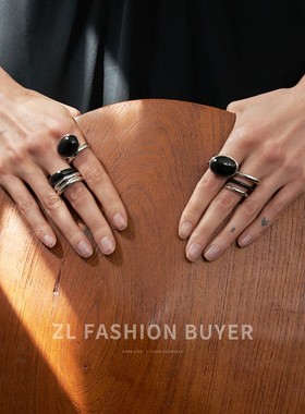 现货DACCORD打勾女孩卡其棕色木纹石素圈简约复古个性戒指