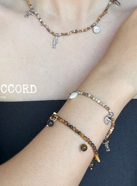 现货DACCORD奇趣蘑菇鱼虎眼石图画石串珠手链个性设计