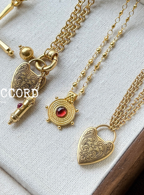现货25FW新款DACCORD罗马鎏金雕刻系列心形叠戴高级复古项链戚薇
