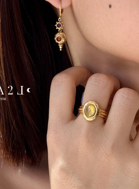 现货LA2L法国椭圆宝石镶嵌纯手工雕刻纹理复古高级戒指POUR TOI