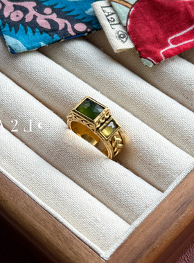 现货LA2L法国长方形宝石镶嵌纯手工雕刻复古精致高级戒指POUR TOI