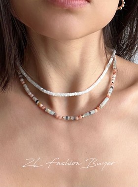 温莎沙丘玉珠玛瑙串珠锁骨链