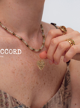 现货26SS新款DACCORD仲夏夜葡萄石串珠爱心浮雕吊坠项链叠戴春夏