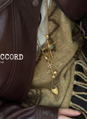 现货25FW新款DACCORD罗马鎏金雕刻心形锁复古长款项链戚薇同款