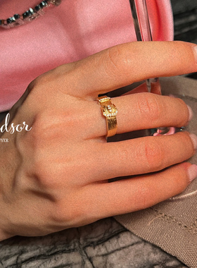 现货LHWindsor温莎腰带扣锆石镶嵌拉丝质感开口戒指叠戴高级小众