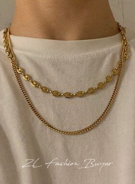 AlixYang猪鼻子链条拼接项链