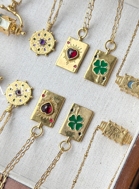 现货LA2L法国纯手工紫色水晶镶嵌轮盘水晶立体复古项链POUR TOI