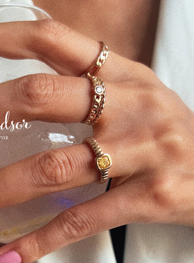 现货LHWindsor温莎方形黄钻切割几何线条柠檬挞开口戒指明艳闪耀