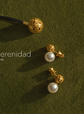 新款La Serenidad · Monogram 001灯笼果耳环编织圆球黑玛瑙珍珠