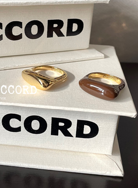 DACCORD咖啡珐琅金色戒指套装