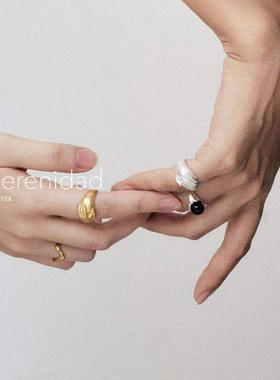 LaSerenidad手托黑玛瑙银色戒指