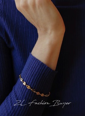 AlixYang女镀金猪鼻子链条手链