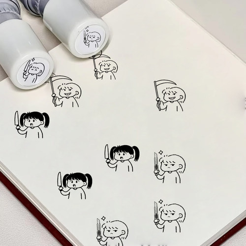 可爱女孩刀人光敏印章手账diy高颜值日本小人图章创意便携卡通ins风手账素材盖章DIY趣味印章定制表情包礼物 - 图2