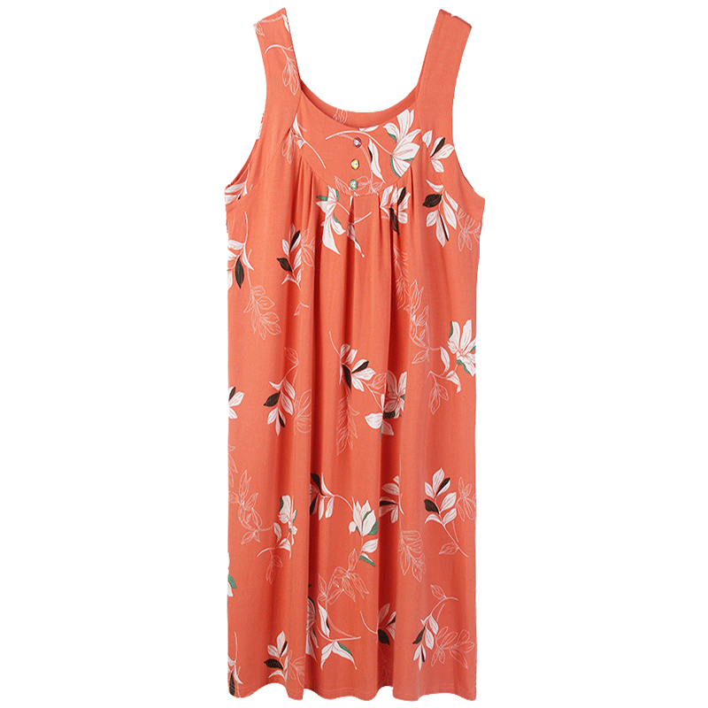 女士短袖莫代尔棉绸中长款中年睡裙 芬诗漫睡裙