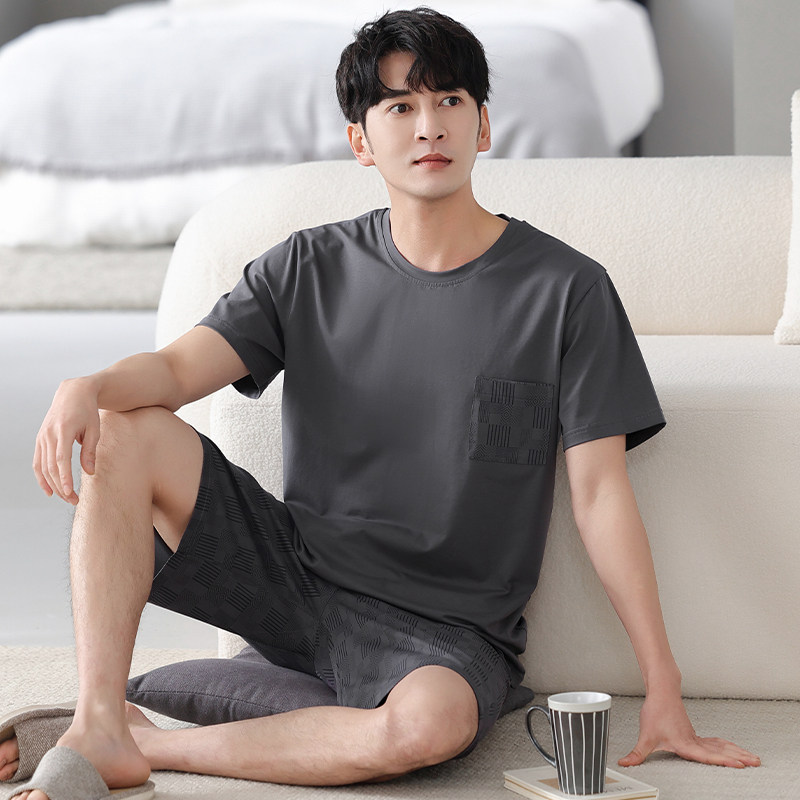 男士夏季纯棉短袖长裤男款睡衣 芬诗漫睡衣/家居服套装