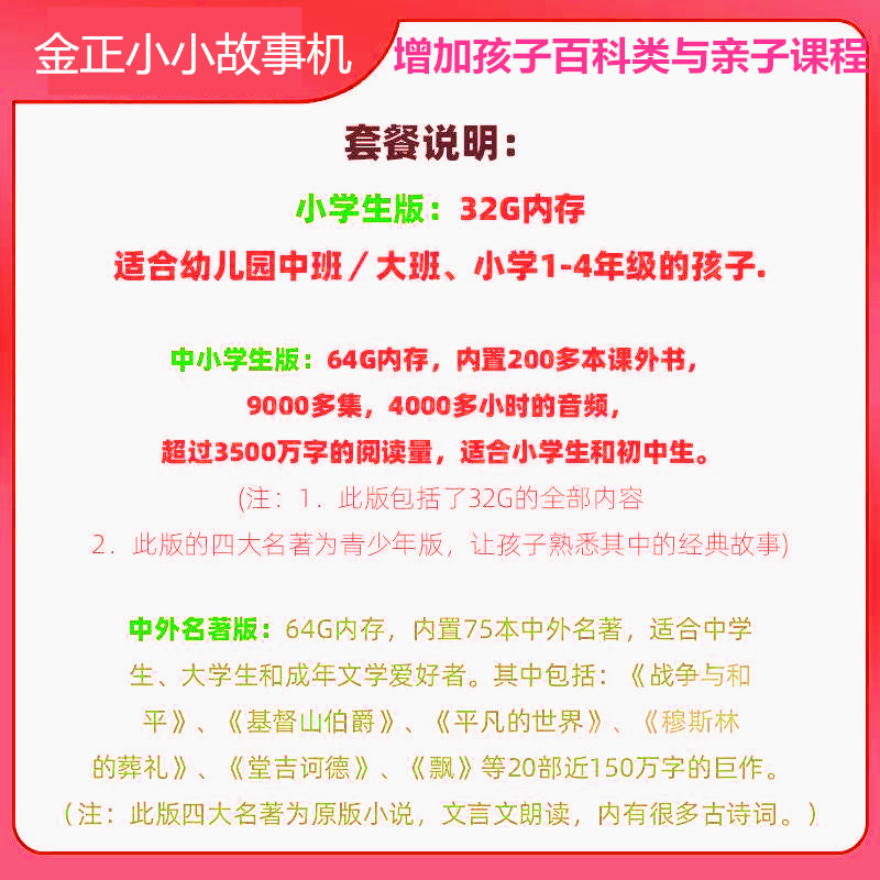 中小学生听书机金正初高中6-16岁学生便携课外必读名著儿童故事机,淘宝优惠券,粉丝福利购,淘宝优惠卷