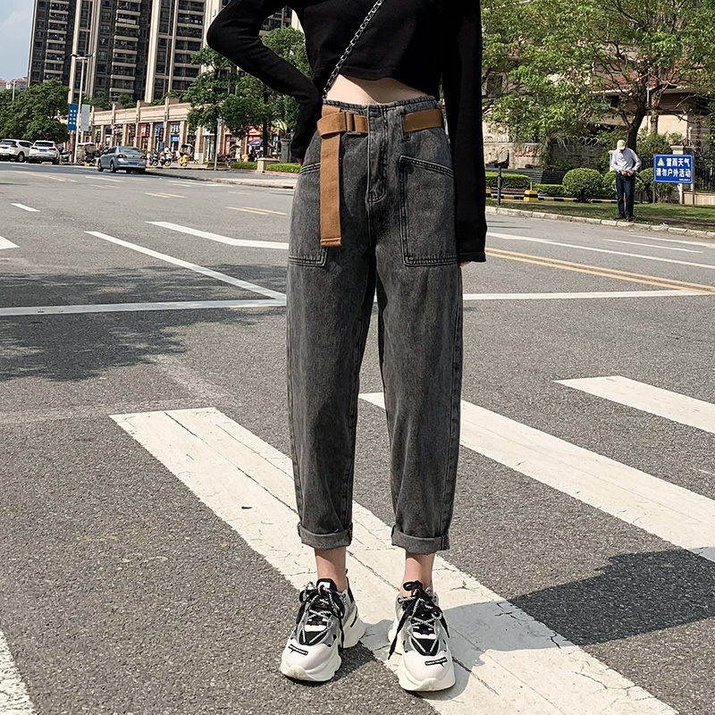 烟灰色老爹女潮秋装2020年牛仔裤 右风左岸牛仔裤