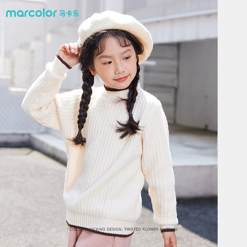马卡乐童装女童针织毛衣秋季秋装儿童甜美风花边保暖加厚打底衫冬 - 图1