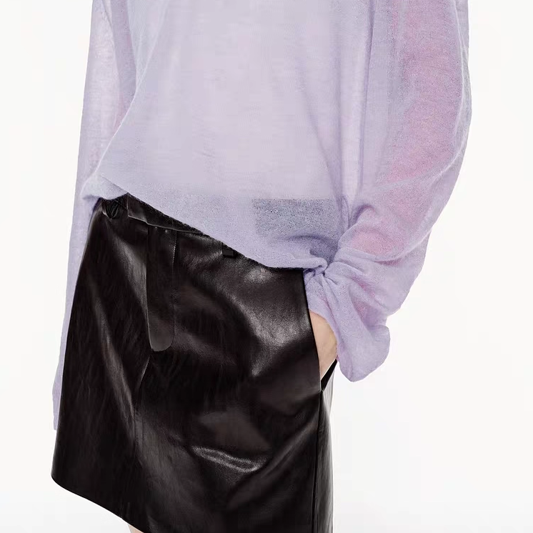 【秦岚同款】正品裙裤2025秋新品染整素皮高腰A字短裤MBE3SOT014 - 图2