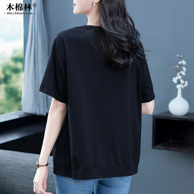 胖mm中老年妈妈宽松遮肚休闲t恤 木棉林大码内搭