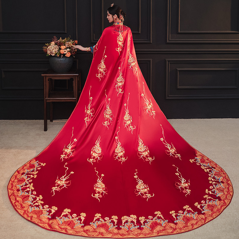 秀禾服2020新款拖尾秀和服中式婚纱 花作衣旗袍