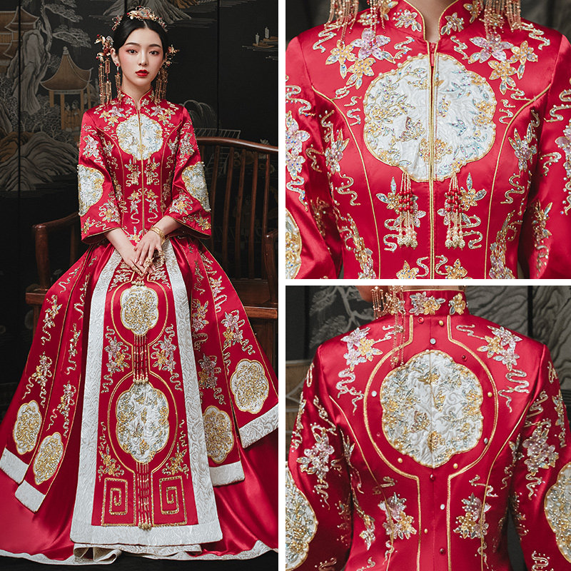 秀禾服2020新款中式新娘古装秀婚纱 花作衣旗袍