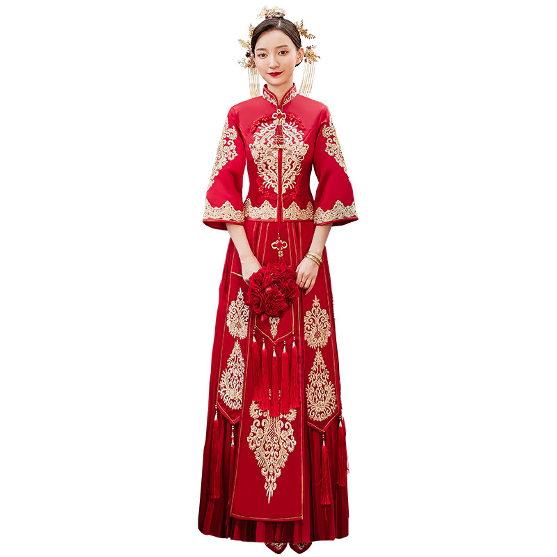 秀禾服2020新款结婚中式新娘服婚纱 花作衣旗袍