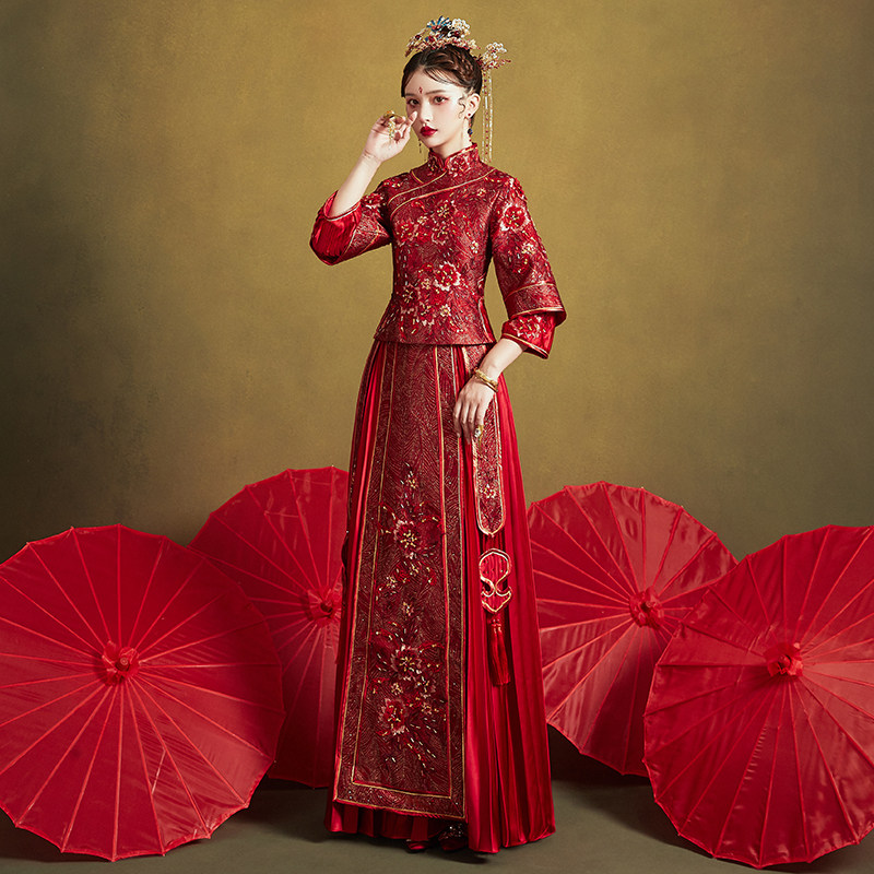 秀禾服新娘2020新款龙凤褂中式婚纱 花作衣旗袍