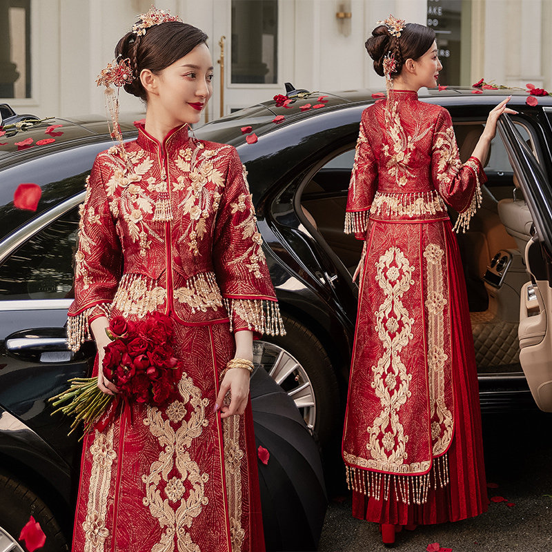 秀禾服2020新款结婚礼服中式秀婚纱 花作衣旗袍