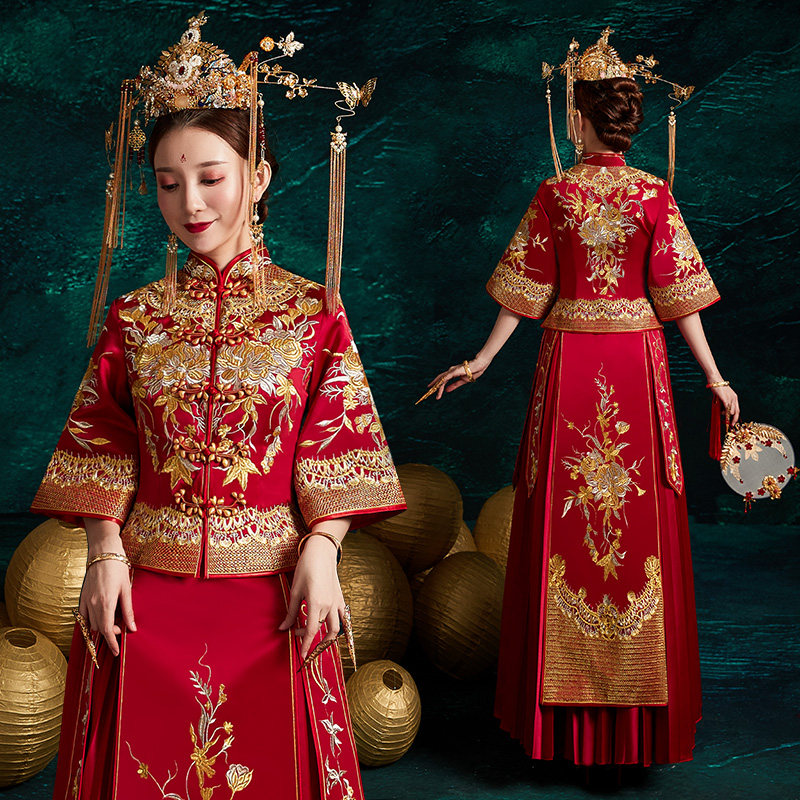 秀禾服新娘2020新款龙凤褂结婚婚纱 花作衣旗袍