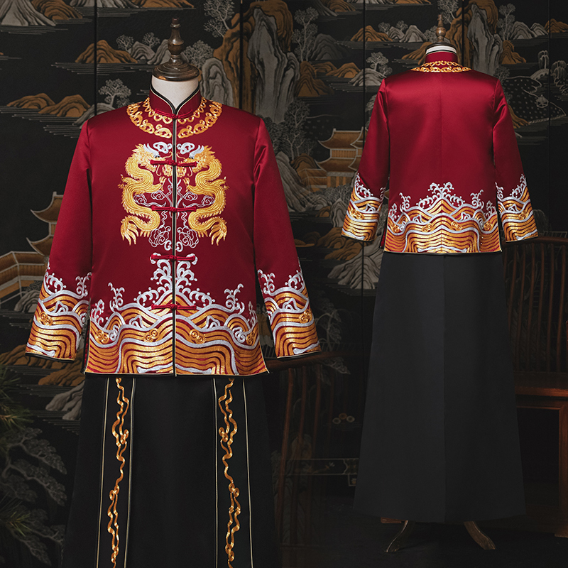 秀禾服新郎2020新款唐装男秀龙凤褂 花作衣唐装