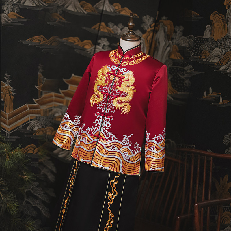 秀禾服新郎2020新款唐装男秀龙凤褂 花作衣唐装